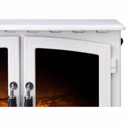 Adam Woodhouse Electric Stove in Pure White with Angled Stove Pipe in Pure White