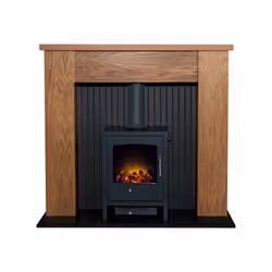 Adam New England Stove Fireplace Oak & Black + Bergen Electric Stove Charcoal Grey, 48"