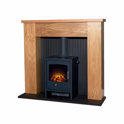 Adam New England Stove Fireplace Oak & Black + Bergen Electric Stove Charcoal Grey, 48"