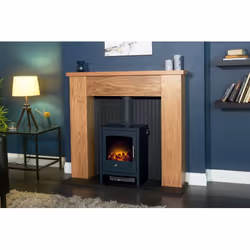 Adam New England Stove Fireplace Oak & Black + Bergen Electric Stove Charcoal Grey, 48"
