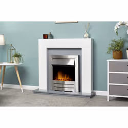 Adam Dakota Fireplace in Pure White & Grey with Colorado Electric Fire in Brushed Steel, 39 Inch