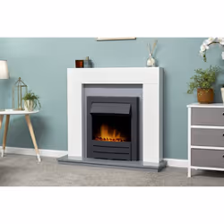 Adam Dakota Fireplace in Pure White & Grey with Colorado Electric Fire in Black, 39 Inch