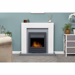 Adam Dakota Fireplace in Pure White & Grey with Colorado Electric Fire in Black, 39 Inch