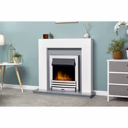 Adam Dakota Fireplace in Pure White & Grey with Eclipse Electric Fire in Chrome, 39 Inch