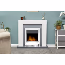 Adam Dakota Fireplace in Pure White & Grey with Eclipse Electric Fire in Chrome, 39 Inch