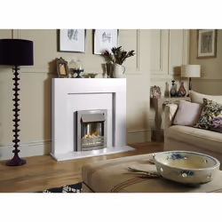 Adam Miami Fireplace in Pure White with Helios Electric Fire in Brushed Steel, 48 Inch
