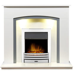 Adam Tuscany Fireplace in Pure White & Grey with Eclipse Electric Fire in Chrome, 48 Inch