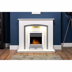 Adam Tuscany Fireplace in Pure White & Grey with Eclipse Electric Fire in Chrome, 48 Inch