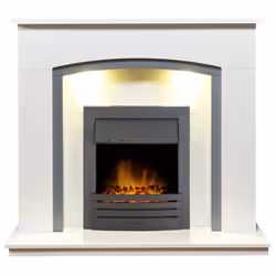 Adam Tuscany Fireplace in Pure White & Grey with Eclipse Electric Fire in Black, 48 Inch
