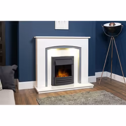 Adam Tuscany Fireplace in Pure White & Grey with Eclipse Electric Fire in Black, 48 Inch