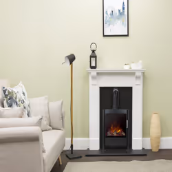 Adam Harrogate Surround in Pure White with Keston Electric Stove, 39 I