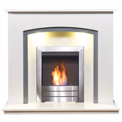 Adam Tuscany Fireplace in Pure White & Grey with Colorado Bio Ethanol Fire in Brushed Steel, 48 Inch