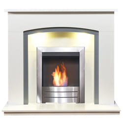 Adam Tuscany Fireplace in Pure White & Grey with Colorado Bio Ethanol Fire in Brushed Steel, 48 Inch