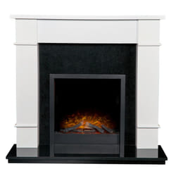 Adam Linton Fireplace in Pure White & Granite Stone with Downlights &