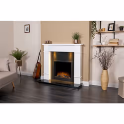 Adam Linton Fireplace in Pure White & Granite Stone with Downlights &