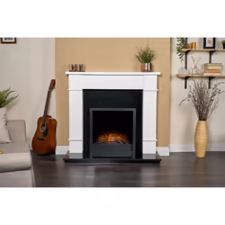 Adam Linton Fireplace in Pure White & Granite Stone with Downlights &