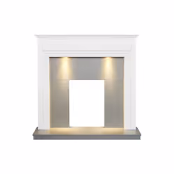 Adam Honley Fireplace in Pure White & Grey with Downlights, 48 Inch