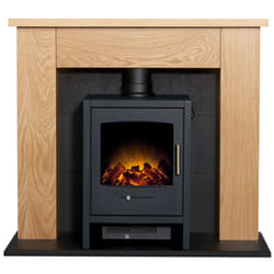 Adam Chester Stove Fireplace in Oak & Black with Bergen Electric Stove
