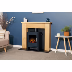 Adam Chester Stove Fireplace in Oak & Black with Bergen Electric Stove