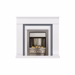 Adam Milan Fireplace in Pure White & Grey with Helios Electric Fire in Brushed Steel, 39 Inch