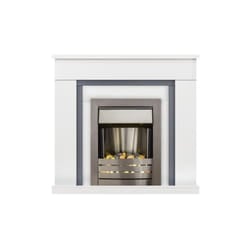 Adam Milan Fireplace in Pure White & Grey with Helios Electric Fire in Brushed Steel, 39 Inch