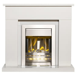 Adam Lomond White Marble Fireplace with Helios Electric Fire in Brushe