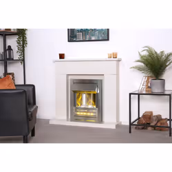 Adam Lomond White Marble Fireplace with Helios Electric Fire in Brushe