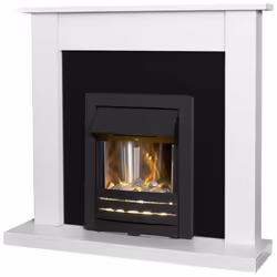 Adam Sutton Fireplace in Pure White & Black with Helios Electric Fire