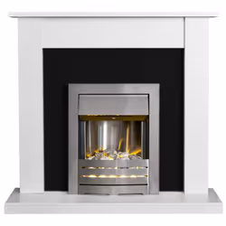 Adam Sutton Fireplace in Pure White & Black with Helios Electric Fire