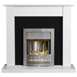 Adam Sutton Fireplace in Pure White & Black with Helios Electric Fire
