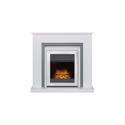 Adam Milan Fireplace in Pure White & Grey with Vancouver Electric Fire in Brushed Steel, 39 Inch