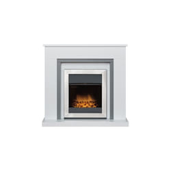Adam Milan Fireplace in Pure White & Grey with Vancouver Electric Fire in Brushed Steel, 39 Inch