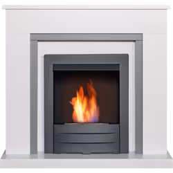 Adam Milan Fireplace in Pure White & Grey with Colorado Bio Ethanol Fi