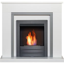 Adam Milan Fireplace in Pure White & Grey with Colorado Bio Ethanol Fi