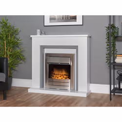 Adam Milan Fireplace in Pure White & Grey with Colorado Electric Fire
