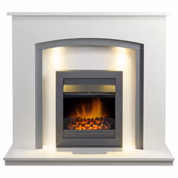 Adam Savanna Fireplace in Pure White & Grey with Downlights & Vancouve