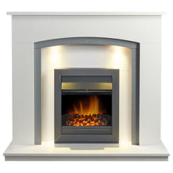 Adam Savanna Fireplace in Pure White & Grey with Downlights & Vancouve