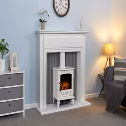Adam Florence Stove Fireplace in Pure White with Aviemore Electric Sto