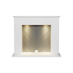 Adam Corinth Stove Fireplace in Pure White & Grey with Downlights, 48 Inch