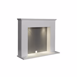 Adam Corinth Stove Fireplace in Pure White & Grey with Downlights, 48 Inch