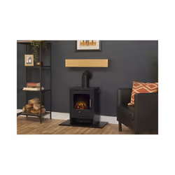 Adam Oak Beam, Hearth & Stove Pipe with Bergen Stove in Charcoal Grey