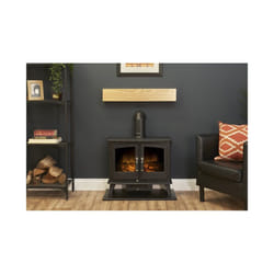Adam Oak Beam, Hearth & Stove Pipe with Woodhouse Stove in Black