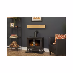 Adam Oak Beam, Hearth & Stove Pipe with Woodhouse Stove in Black