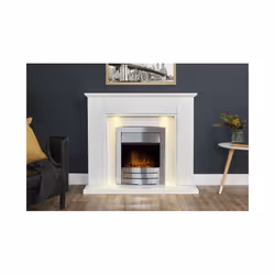 Adam Eltham Fireplace in Pure White with Downlights & Colorado Electric Fire in Brushed Steel, 45 Inch