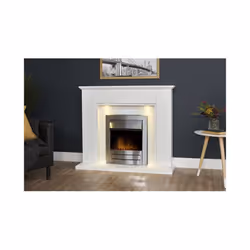 Adam Eltham Fireplace in Pure White with Downlights & Colorado Electric Fire in Brushed Steel, 45 Inch