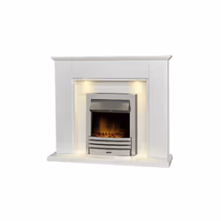Adam Eltham Fireplace in Pure White with Downlights & Eclipse Electric Fire in Chrome, 45 Inch