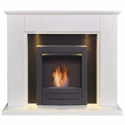Adam Eltham Fireplace in Pure White & Black with Downlights & Colorado