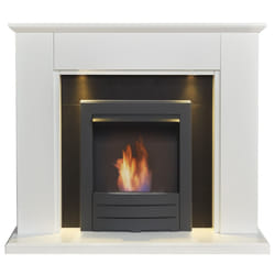 Adam Eltham Fireplace in Pure White & Black with Downlights & Colorado