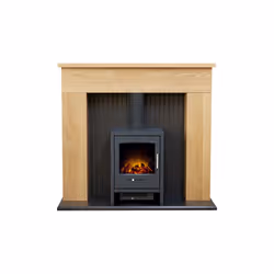 Adam Innsbruck Stove Fireplace in Oak with Bergen Electric Stove in Charcoal Grey, 45 Inch