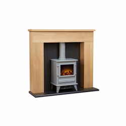 Adam Innsbruck Stove Fireplace in Oak with Hudson Electric Stove in Grey, 45 Inch